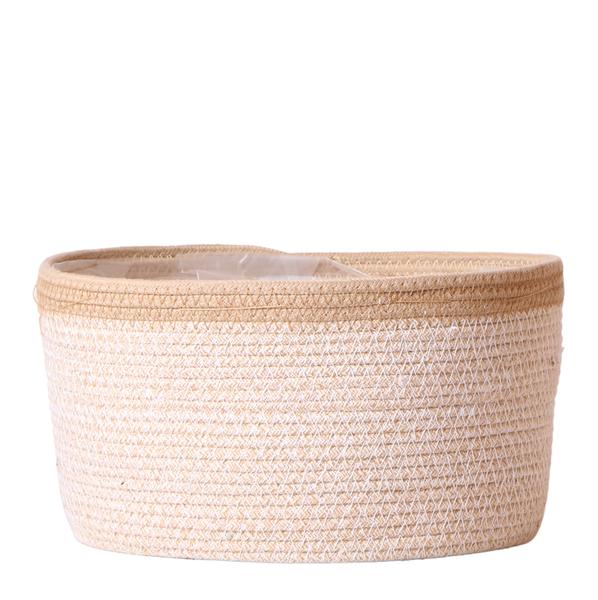 Kolibri Home | Cotton Basket dish wit - Cotton gevlochten schaal met wit detail - potmaat Ø30cm  BotanicBridge