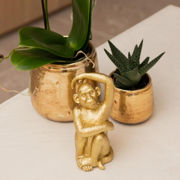 Kolibri Home | Ornament - Decoratie beeld Sitting Monkey - Gold  BotanicBridge